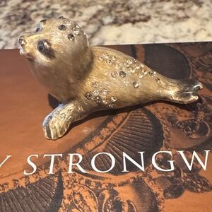 Jay Strongwater Retired, miniature Baby seal with Swarovski Crystals Gold